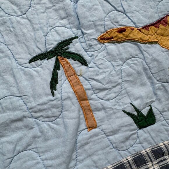 Pottery Barn Kids Twin Dinosaur Quilt Blue Denim Plaid Patchwork Rare - Picture 8 of 9